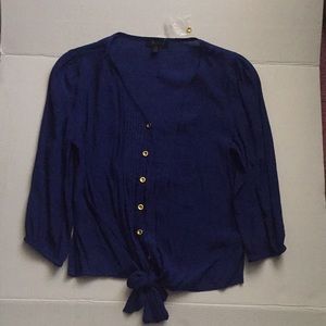 Blue Button Tie Up Blouse